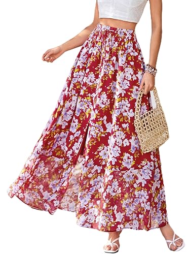 Women's 2026 Summer Maxi Long Skirts | Trendy Boho Floral High Waisted Slit Flowy, Travel Beach Vacation