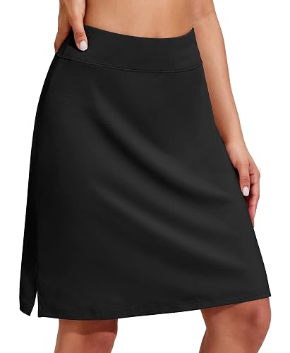 Women's 20" Knee Length Golf Skorts High Waisted with Pockets | Soft, Quick-Dry, Split Hem, Built-in Shorts, A-Line Modest Skirts, for Golf, Athletic, Tennis, Work & Casual